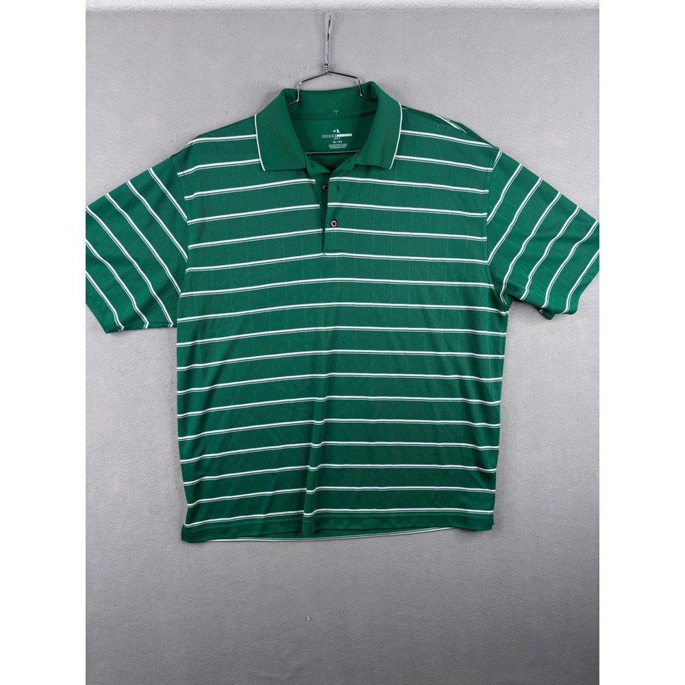Grand Slam Golf Mens XL Green White Striped Short Sleeve Polo Shirt Performance
